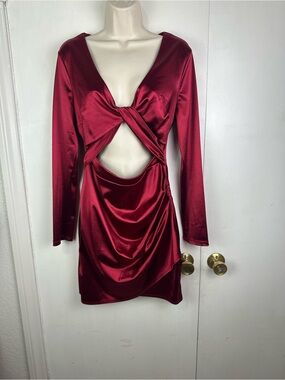 Windsor Burgundy Twist-Front Cutout Mini Dress